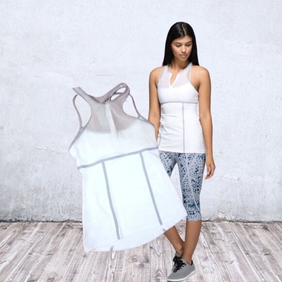 Pretty Lululemon Petal Pace White Tank Top With Mesh Neckline - Picture 2 of 9